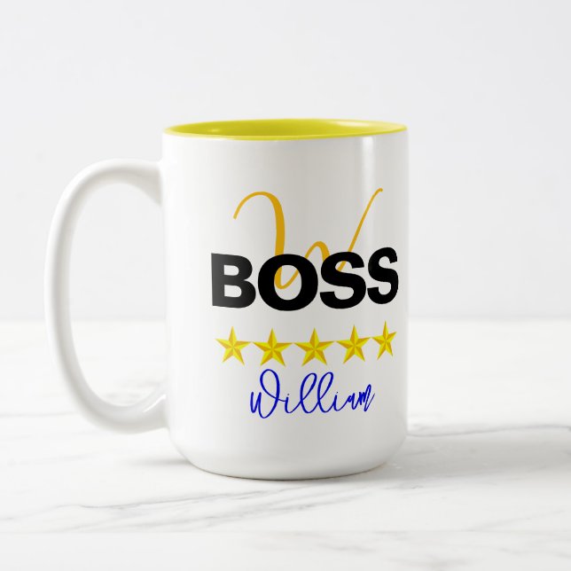 Personalized Name & Monogram Initial | Custom Boss Two-Tone Coffee Mug (Left)