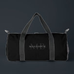 Personalized Name Monogram Initial Modern Black  Duffle Bag<br><div class="desc">This fashionable duffle bag showcases your monogrammed initials and name in sleek grey typography against a black backdrop. Just enter your name and initials in the personalization field to customize your duffle bag. It's an excellent gift for groomsmen, bridesmaids, and the entire wedding party. Ideal for gym, work, or travel....</div>