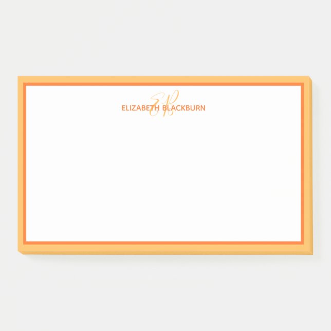 Personalized Name Monogram Initials Orange Post-it Notes (Front)