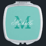 Personalized name monogram makeup compact mirror<br><div class="desc">Personalized name monogram makeup compact mirror. Custom square compact mirror with elegant script typography and vintage monogram name initial letter. Cute gift idea for women and teen girls. Also makes an elegant wedding favour for bride,  bridesmaids,  maid of honour,  guests etc. Customizable background colour. ie aqua / turquoise blue.</div>