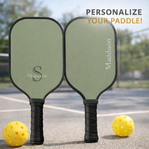 Personalized Name Monogram Olive Green Black Pickleball Paddle