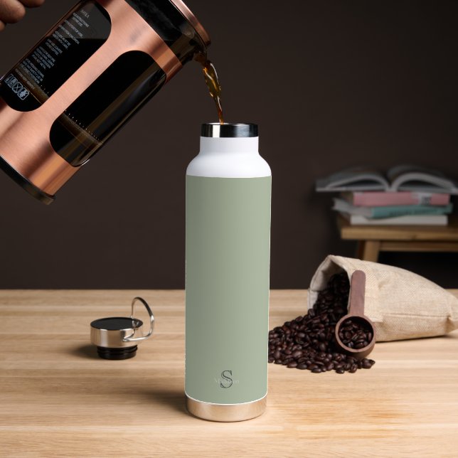 Personalized Name Monogram Olive Green Black Water Bottle (Coffee (Rotated))