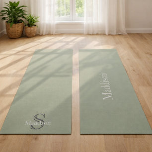 Personalized Name Monogram Olive Green Black Yoga Mat
