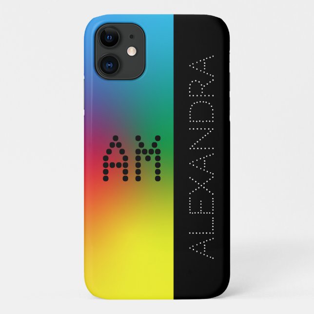 Personalized Name & Monogram On Rainbow & Black Case-Mate iPhone Case (Back)