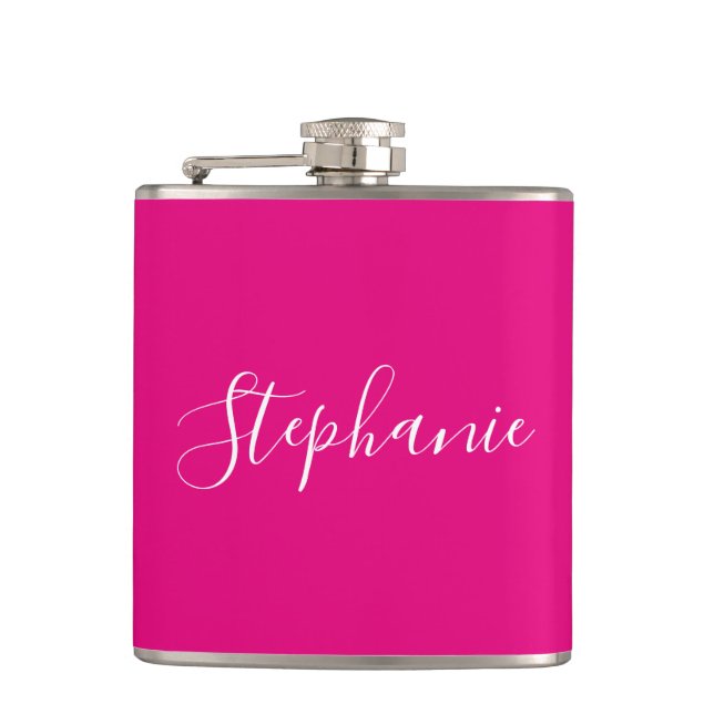 Personalized Name Monogram Pink Bachelorette Hip Flask (Front)