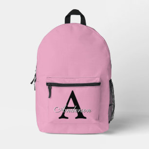 Personalized Name Monogram Pink Background Printed Backpack
