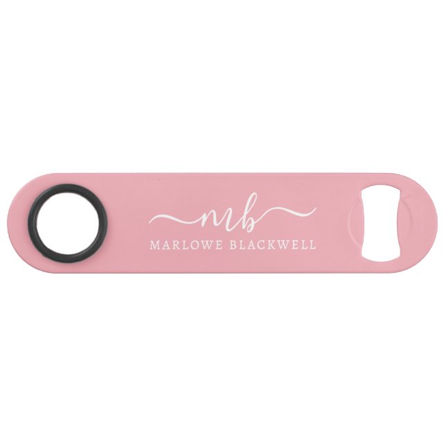 Personalized Name Monogram Pink Blush White Bar Key (Front (Horizontal))