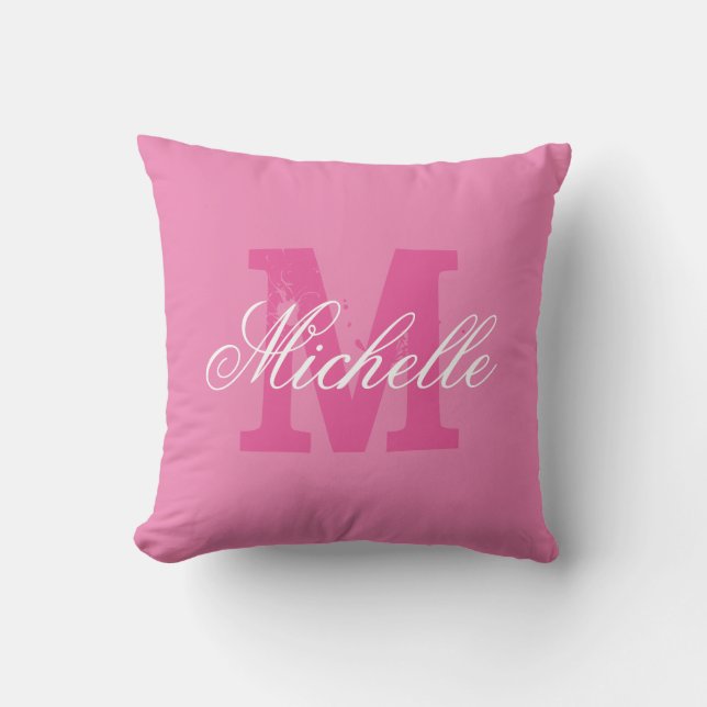 Personalized name monogram pink throw pillow (Front)