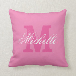 Personalized name monogram pink throw pillow