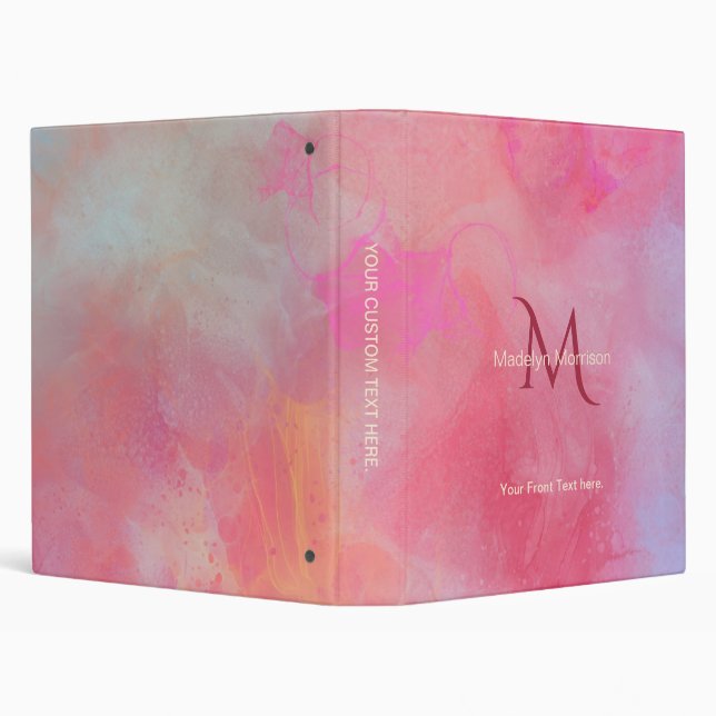 Personalized Name + Monogram Pink Watercolor Ink Binder (Background)