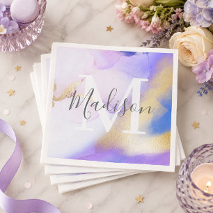 Personalized Name Monogram Purple Watercolor Glam Napkin