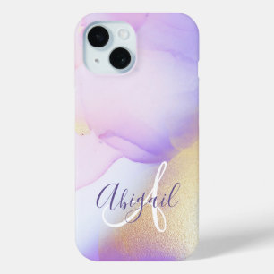 Personalized Name Monogram Purple Watercolor Luxe iPhone 15 Case