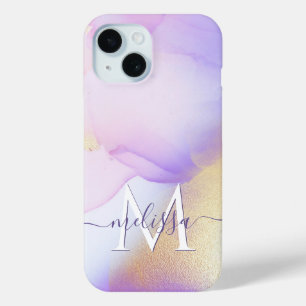 Personalized Name Monogram Purple Watercolor Luxe iPhone 15 Case