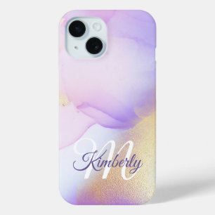 Personalized Name Monogram Purple Watercolor Luxe iPhone 15 Case