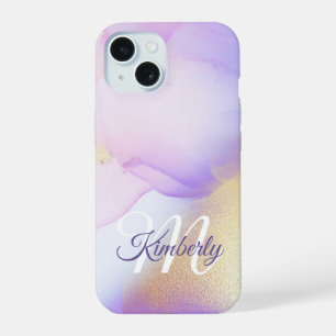 Personalized Name Monogram Purple Watercolor Luxe iPhone 15 Case