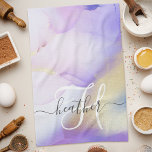 Personalized Name Monogram Purple Watercolor Luxe Kitchen Towel<br><div class="desc">Easily personalize this glamourous style abstract lilac watercolor paint and faux gold spray background with your custom details.</div>