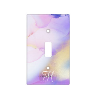 Personalized Name Monogram Purple Watercolor Luxe Light Switch Cover