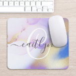 Personalized Name Monogram Purple Watercolor Luxe Mouse Pad<br><div class="desc">Easily personalize this glamourous style abstract lilac watercolor paint and faux gold spray background with your custom details.</div>