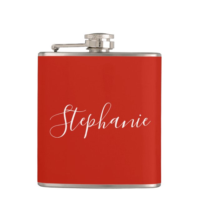 Personalized Name Monogram Red Bachelorette Hip Flask (Front)