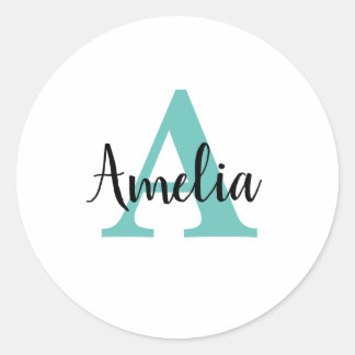Personalized Name Monogram Script Classic Round Sticker