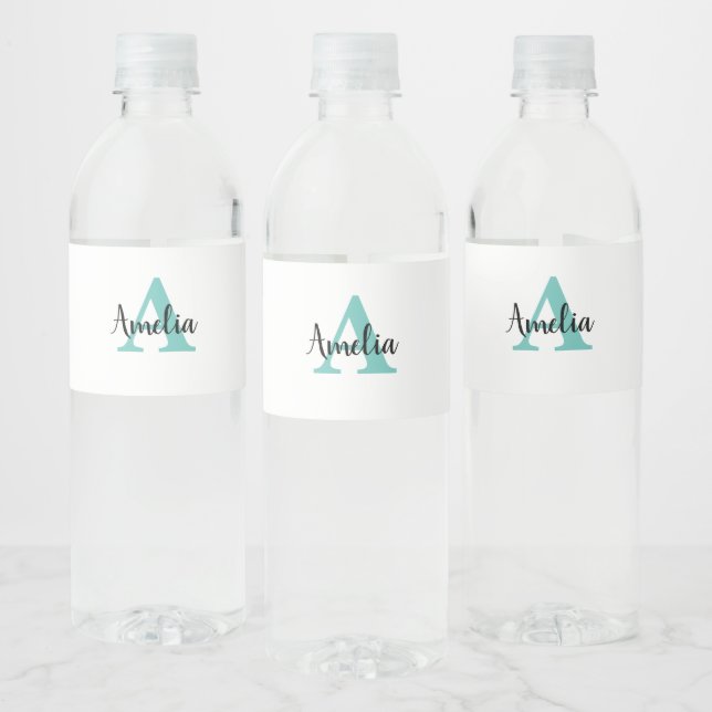 Personalized Name Monogram Script Water Bottle Label (Bottles)