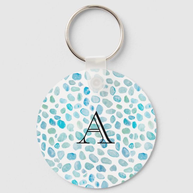 Personalized Name Monogram Sea Glass Keychain (Front)