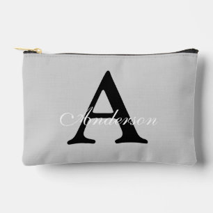 Personalized Name Monogram Silver Background Accessory Pouch