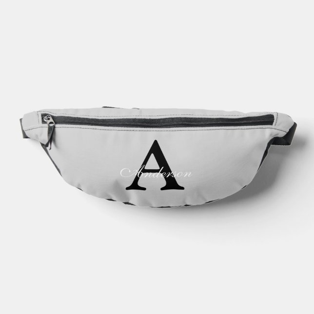 Personalized Name Monogram Silver Background Fanny Pack (Lay Down)
