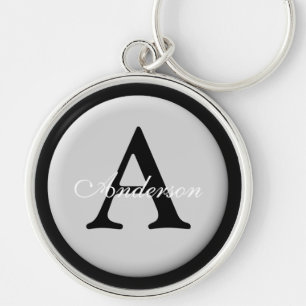 Personalized Name Monogram Silver Metallic Button  Keychain