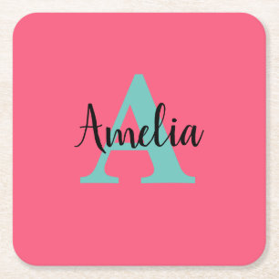 Personalized Name Monogram  Square Paper Coaster