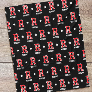 Personalized Name Monogram Star Red Black Fleece Blanket