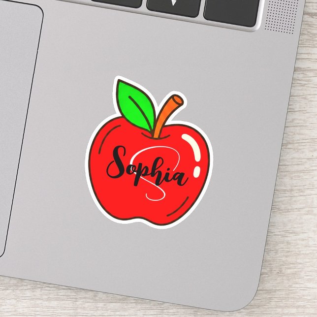 Personalized Name Monogram Tag | Red Apple Teacher (custom name teacher decal, classic apple teacher gift)