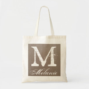 Personalized name monogram tote bag   Burlap style