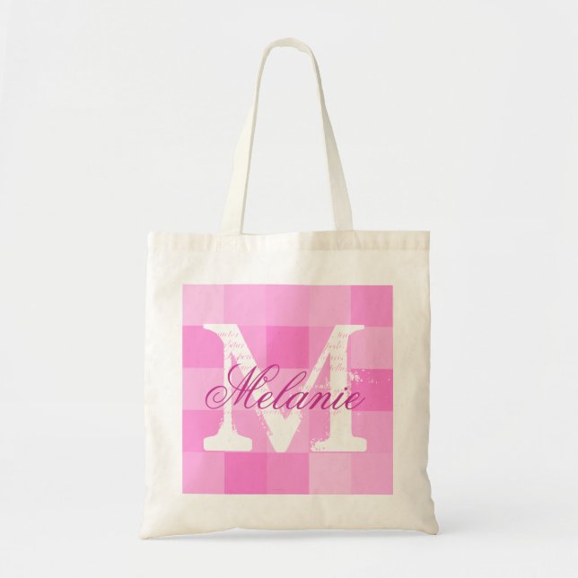 Personalized name monogram tote bag | Pink mosaic (Front)
