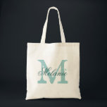 Personalized name monogram tote bag | Turquoise<br><div class="desc">Personalized name monogram tote bag | Turquoise blue / teal  green colour. Elegant logo design with monogrammed letter initials.  Cute vintage gift idea for bride and bridesmaids at weddings.</div>