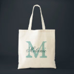 Personalized name monogram tote bag | Turquoise<br><div class="desc">Personalized name monogram tote bag | Turquoise blue / teal  green colour. Elegant logo design with monogrammed letter initials.  Cute vintage gift idea for bride and bridesmaids at weddings.</div>