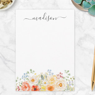 Personalized Name Monogram Watercolor Sunny Floral Card