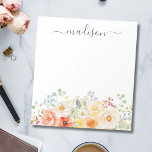 Personalized Name Monogram Watercolor Sunny Floral Notepad<br><div class="desc">Introducing our Personalized Name Monogram Watercolor Sunny Floral Notepad. Featuring watercolor illustration of flower arrangement with bright colors and editable elegant calligraphy text that can be personalized your name. Suitable as a gift for flower lovers women and girls.</div>