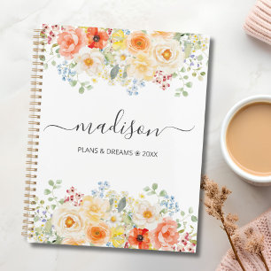 Personalized Name Monogram Watercolor Sunny Floral Planner