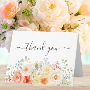 Personalized Name Monogram Watercolor Sunny Floral Thank You Card