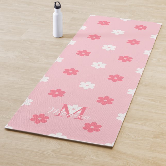 Personalized name monogram white pink floral  yoga mat (In Situ)