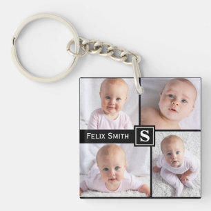 Personalized Name Monogrammed 4 Photo Collage Keychain