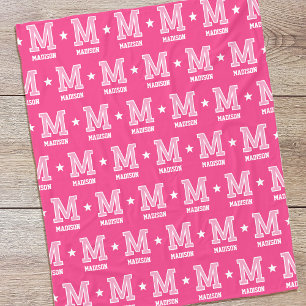Personalized Name Monogrammed Star Pink Fleece Blanket