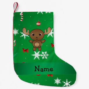 Personalized name moose green christmas pattern small christmas stocking