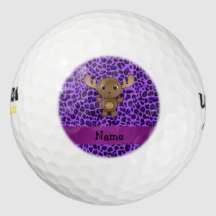 Personalized name moose purple leopard print golf balls