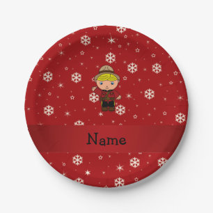 Personalized name mountie red snowflakes paper plate