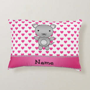 Personalized name mouse pink hearts polka dots decorative pillow