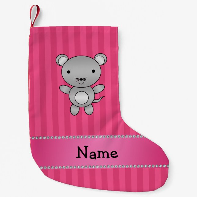 Personalized name mouse pink stripes small christmas stocking (Front)