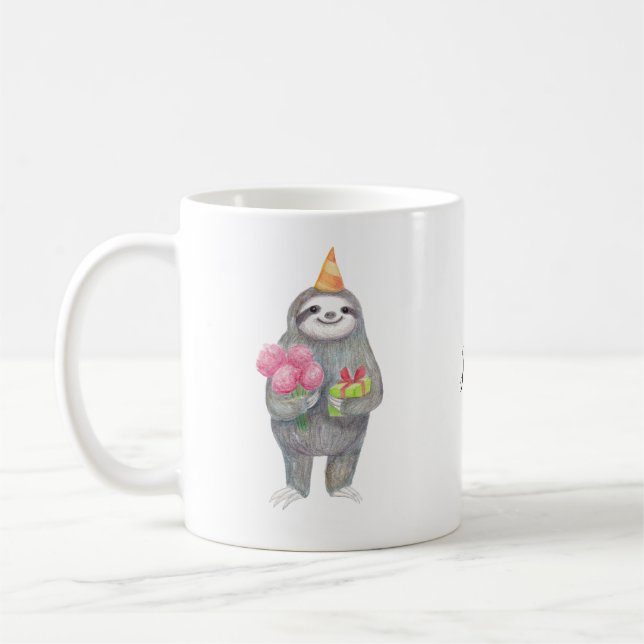 Personalized Name Mug Cute Sloth Birthday Gift Mug (Left)