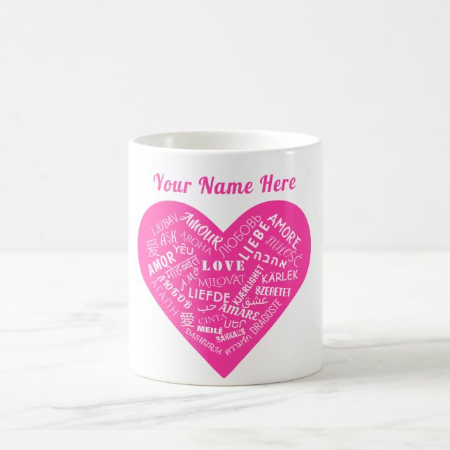 Personalized Name Mug with Multilingual Love Text (Center)